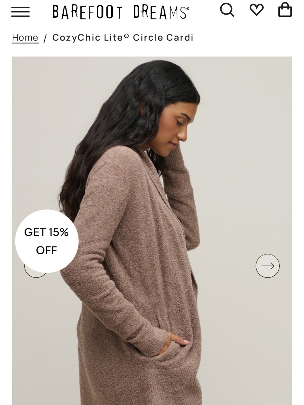Barefoot Dreams CozyChic Lite Circle Cardigan Women’s Medium Taupe Open Front